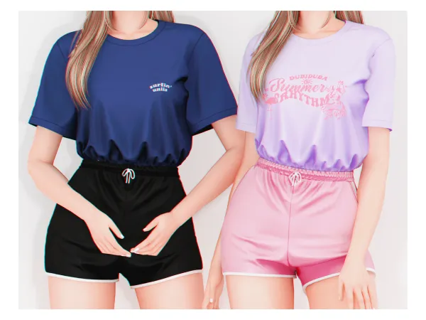 Alpha Summer T Shirt Shorts - The Sims 4 Custom Content