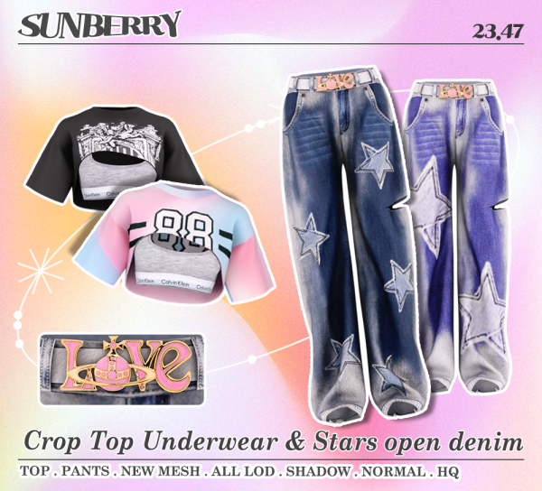 Alpha [SUNBERRY]Crop Top Underwear Stars open denim 2347(Early access) by simsfinds - The Sims 4 Custom Content