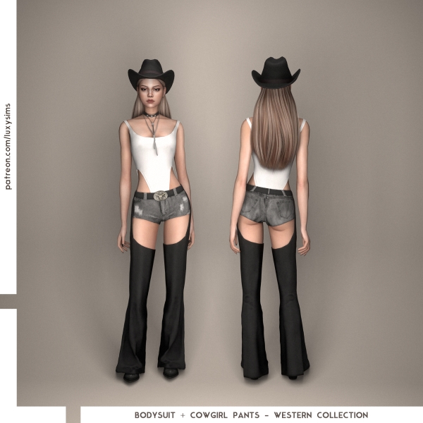 Alpha Bodysuit Cowgirl Pants Western Collection by luxysims - The Sims 4 Custom Content