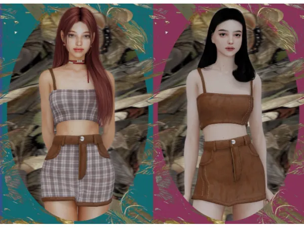 Alpha Jenna Quilted Cropped Top Jenna Quilted Mini Skirt by wonder-bitter - The Sims 4 Custom Content