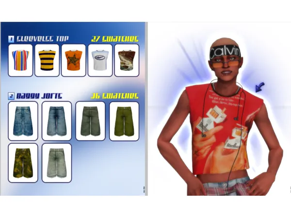Maxis Match Sleeves Top Baggy Jeans Recolor by simsfinds - The Sims 4 Custom Content