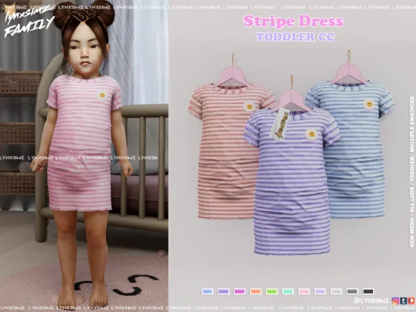 Alpha Stripe Dress Toddler by simsfinds - The Sims 4 Custom Content
