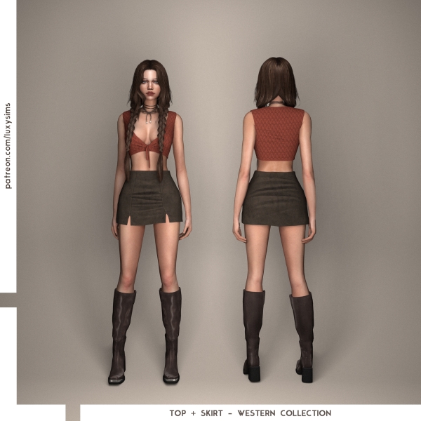 Alpha Top Skirt Western Collection by luxysims - The Sims 4 Custom Content