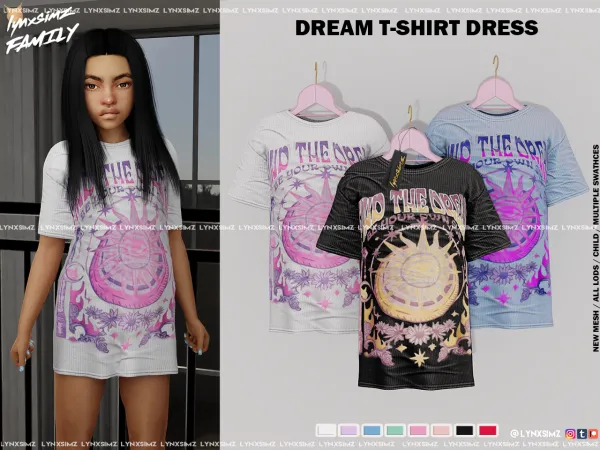Alpha Dream T Shirt Dress Child by simsfinds - The Sims 4 Custom Content