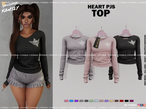 Alpha Heart Pjs Top Shorts Teen to Elder by simsfinds - The Sims 4 Custom Content