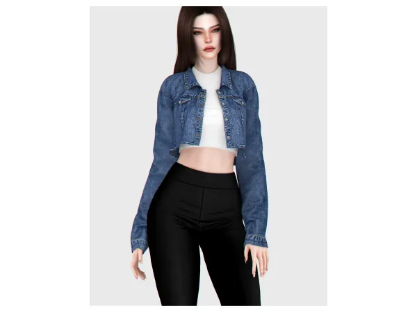 Alpha Crop Denim Jacket and Tank - The Sims 4 Custom Content