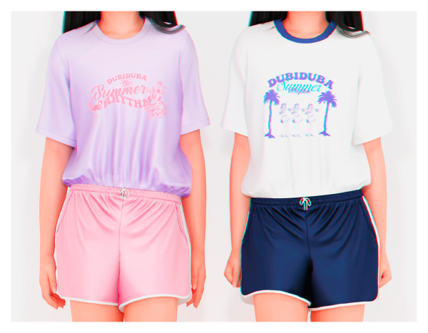 Alpha Summer T Shirt Shorts (Child Version) by plbsims - The Sims 4 Custom Content