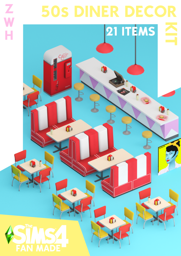 Maxis Match 50s Dinner Decor Kit by simsfinds - The Sims 4 Custom Content