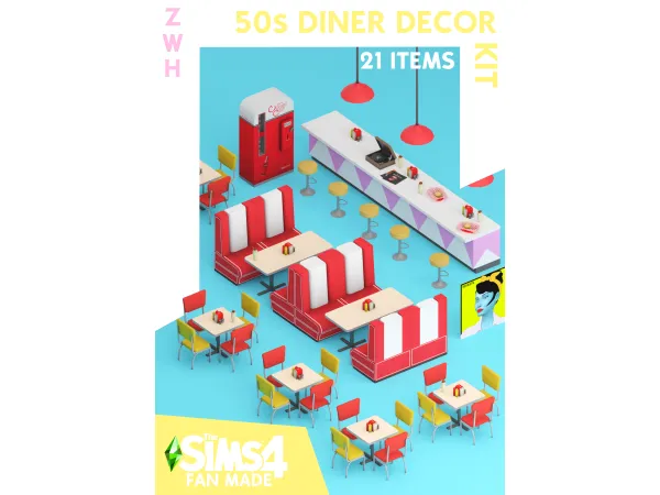 Maxis Match 50s Dinner Decor Kit by zwhsims - The Sims 4 Custom Content