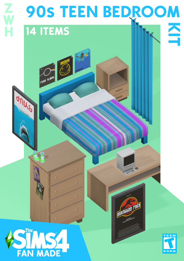 Maxis Match 90s Teen Bedroom kit by simsfinds - The Sims 4 Custom Content
