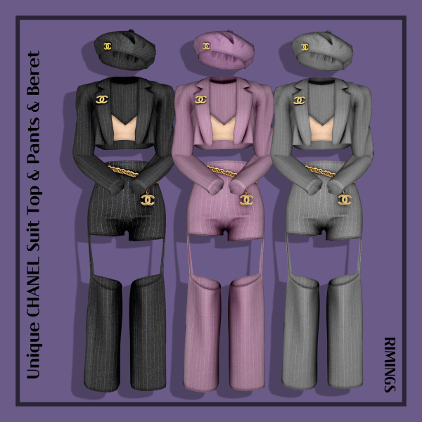 Alpha [RIMINGS] Unique CHANEL Suit Set Beret by simsfinds - The Sims 4 Custom Content