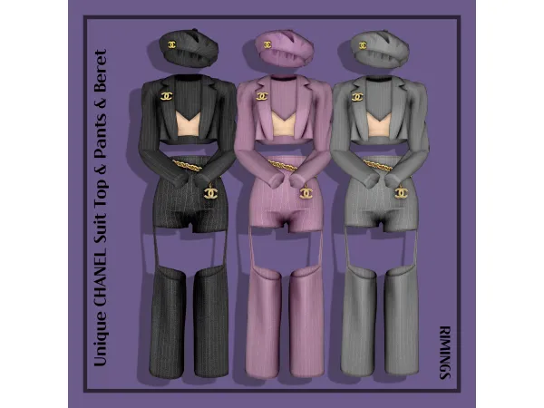 Alpha [RIMINGS] Unique CHANEL Suit Set Beret by RIMINGS - The Sims 4 Custom Content