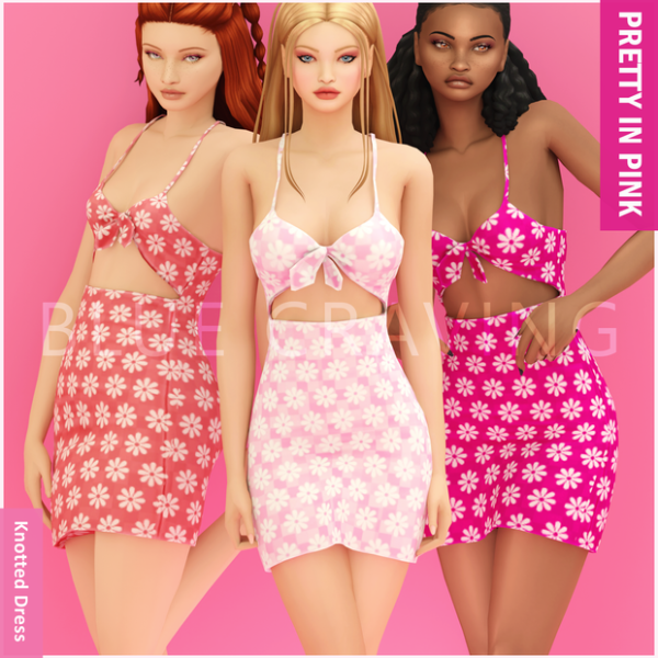 Mix Blue Craving Pink Knotted Dress by bluecraving - The Sims 4 Custom Content