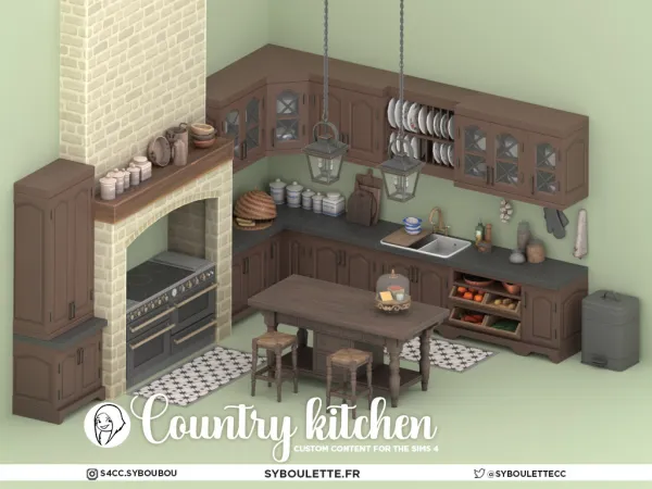 Maxis Match Country kitchen set by simsfinds - The Sims 4 Custom Content