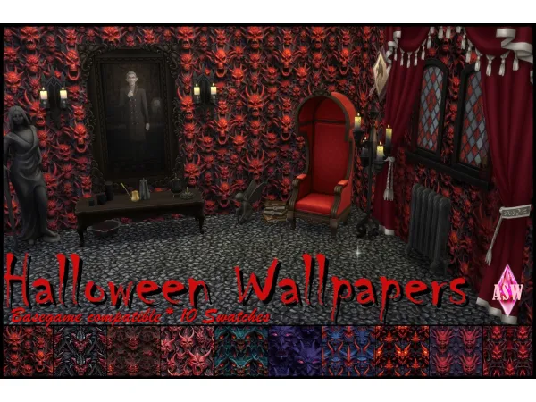 Mix Halloween Wallpapers by simsfinds - The Sims 4 Custom Content