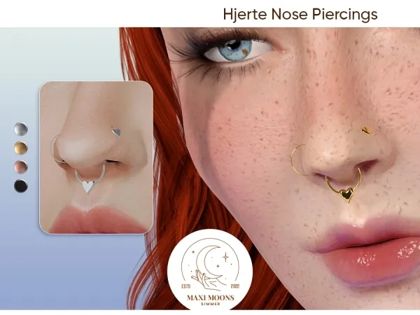 Alpha Hjerte Nose Piercings by maximoons - The Sims 4 Custom Content