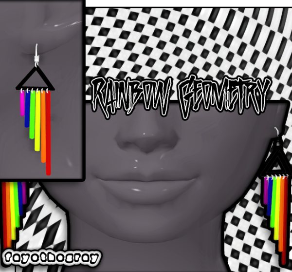 Maxis Match rainbow geometry earrings by simsfinds - The Sims 4 Custom Content