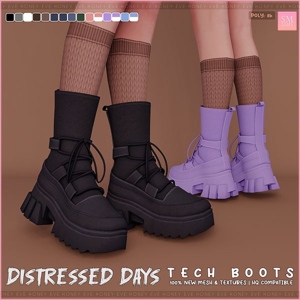 Alpha HONEY Distressed Days Collection Tech Boots by smsims - The Sims 4 Custom Content