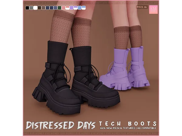 Alpha HONEY Distressed Days Collection Tech Boots by SM Sims - The Sims 4 Custom Content