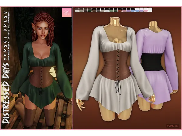 Alpha PEACH Distressed Days Collection Corset Dress by smsims - The Sims 4 Custom Content