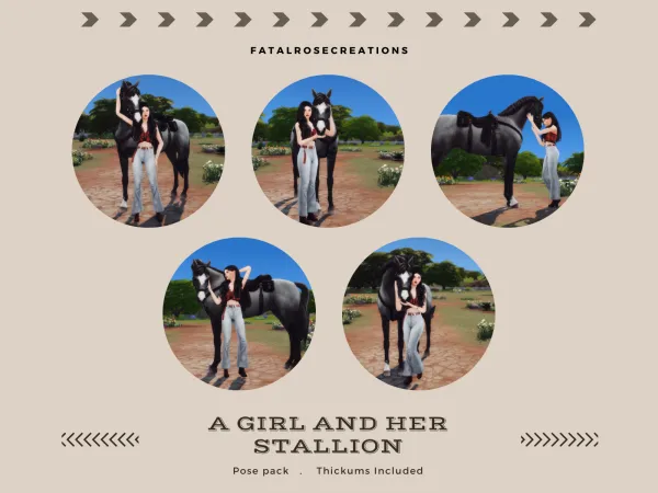 Mix A Girl And Her Stallion Pose Pack by Fatal Rose Creations - The Sims 4 Custom Content