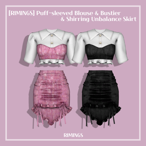 Alpha [RIMINGS] Puff sleeved Blouse Bustier Shirring Unbalance Skirt by simsfinds - The Sims 4 Custom Content
