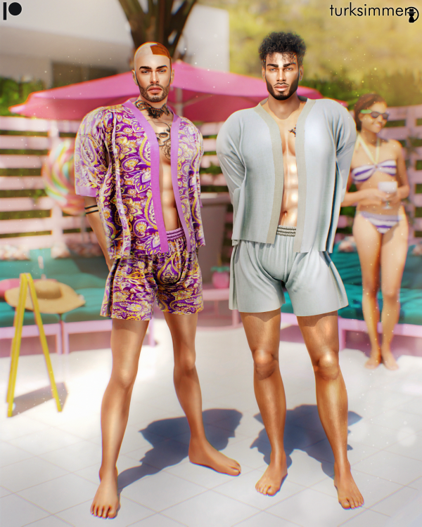 Alpha Omar and Miguel SET Kimono S265 S267 Drawstring Waist Shorts S266 S268 by daphsmods - The Sims 4 Custom Content