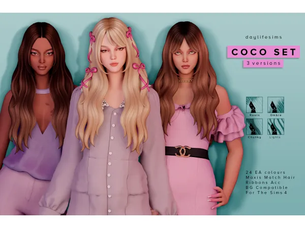 Maxis Match COCO HAIR SET 3 versions by daylifesims - The Sims 4 custom content