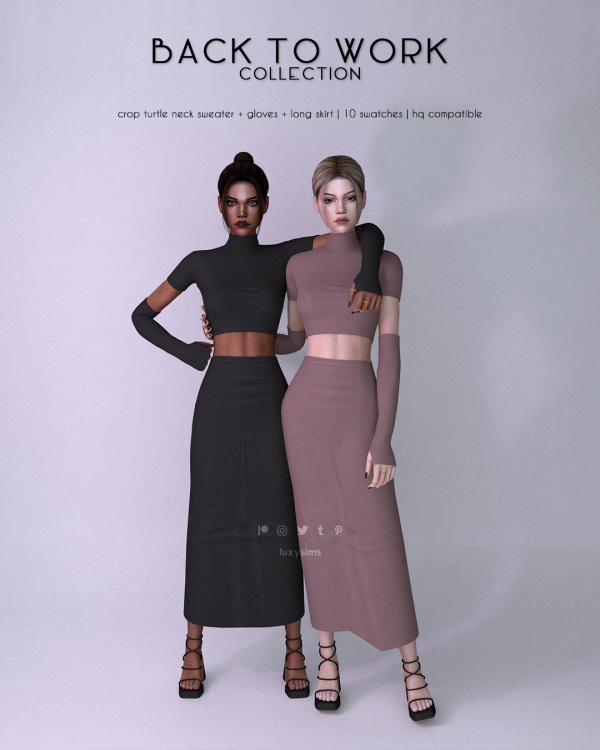Alpha Sweater Gloves Skirt Back to Work Collection by luxysims - The Sims 4 Custom Content