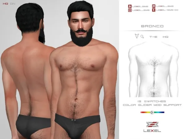 Alpha LEXEL Bronco (Set of body hair) by lexel - The Sims 4 Custom Content