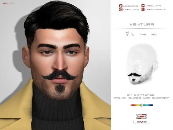 Alpha LEXEL Ventura (3D facial hair) by lexel - The Sims 4 Custom Content
