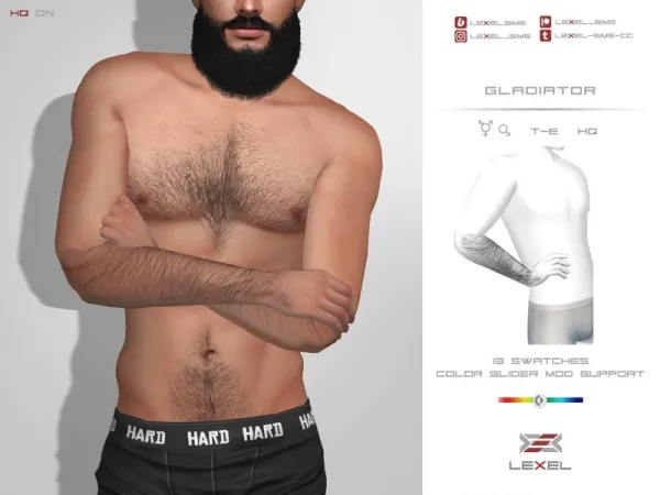 Alpha LEXEL Gladiator (Set of body hair) by lexel - The Sims 4 Custom Content