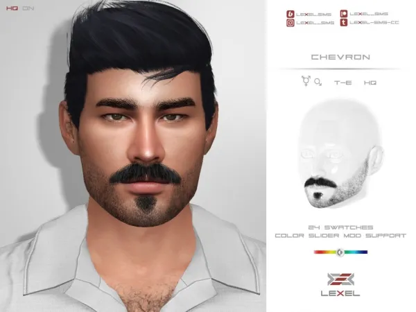 Alpha LEXEL Chevron (3D facial hair) by lexel - The Sims 4 Custom Content