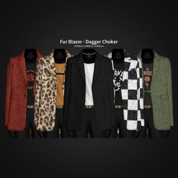 Alpha Fur Blazer Dagger Choker by simsfinds - The Sims 4 Custom Content
