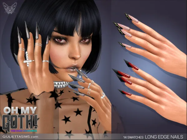 Alpha Oh My Goth Long Edge Gothic Nails by simsfinds - The Sims 4 Custom Content