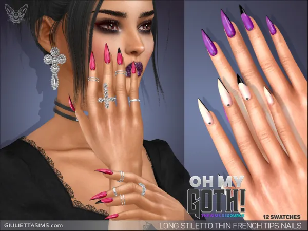 Alpha Oh My Goth Long Stiletto Thin French Tip Nails by simsfinds - The Sims 4 Custom Content