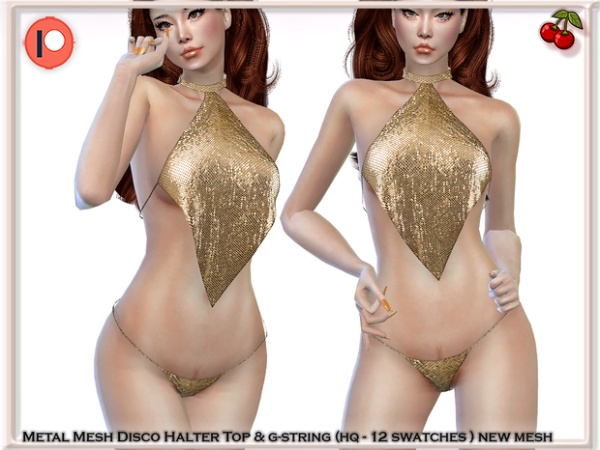 Alpha METAL MESH DISCO HALTER TOP G STRING by simsfinds - The Sims 4 Custom Content