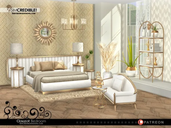 Alpha Clouzot Art Deco Bedroom by simcredible - The Sims 4 Custom Content