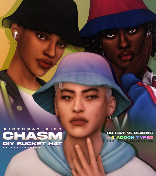 Mix BIRTHDAY GIFT CHASM DIY Bucket Hat Set by simsfinds - The Sims 4 Custom Content