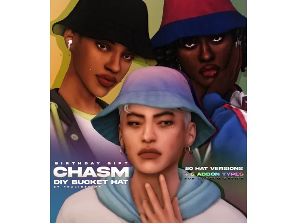 Mix BIRTHDAY GIFT CHASM DIY Bucket Hat Set by Pralinesims - The Sims 4 Custom Content
