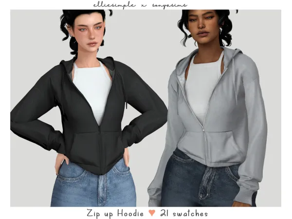 Alpha elliesimple x sonyasims zip up hoodie by elliesimple - The Sims 4 Custom Content
