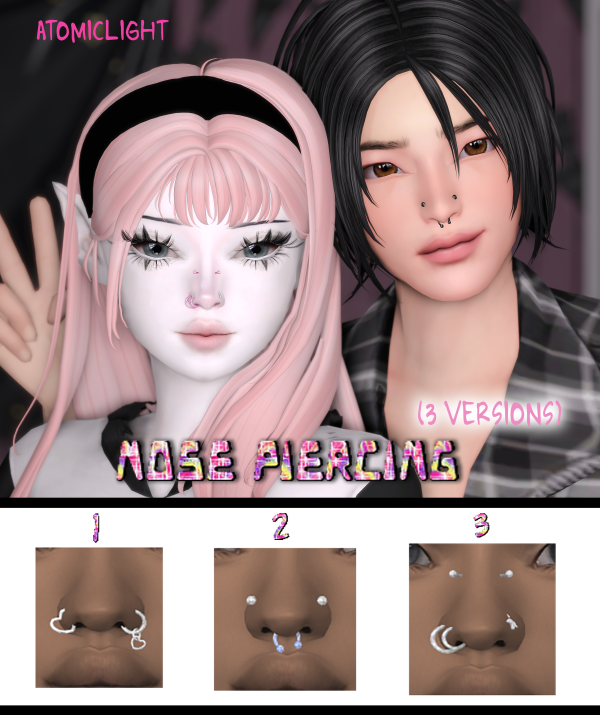 Alpha nose piercings (3 versions) by Atomiclight - The Sims 4 Custom Content
