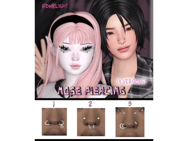 Alpha nose piercings (3 versions) by Atomiclight - The Sims 4 Custom Content