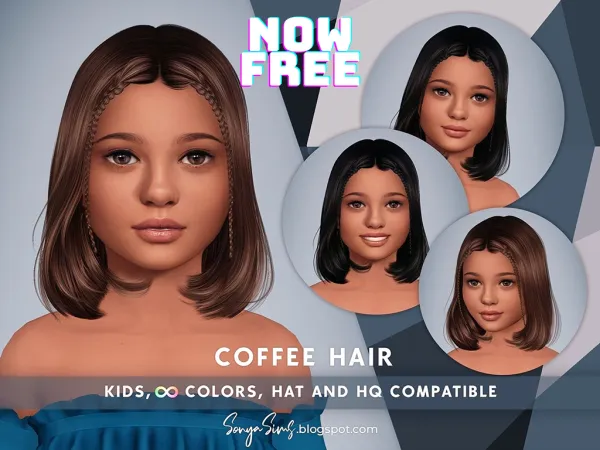 Alpha Coffee Hair NOW PUBLIC for kids by simsfinds - The Sims 4 Custom Content