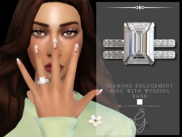 Alpha Diamond Engagement Ring with Wedding Band by simsfinds - The Sims 4 Custom Content