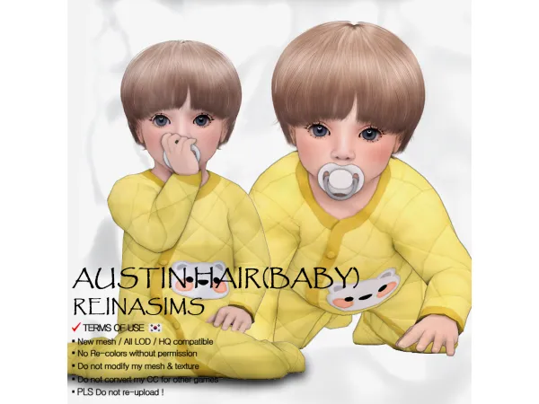 Alpha Reina 84 Austin hair(Baby) by Reina Sims4 - The Sims 4 custom content
