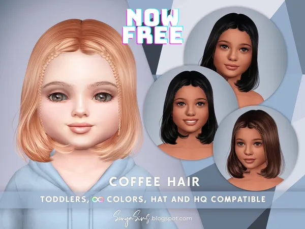 Alpha Coffee Hair NOW PUBLIC for toddlers by simsfinds - The Sims 4 Custom Content