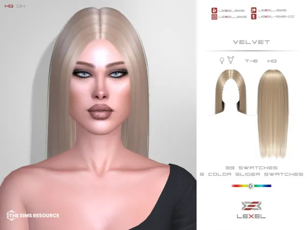 Alpha LEXEL Velvet (hairstyle) by lexel - The Sims 4 Custom Content