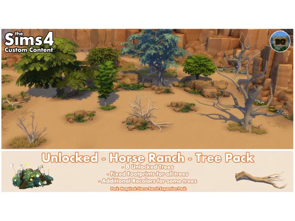 Maxis Match Unlocked Horse Ranch Tree Pack by Bakie - The Sims 4 Custom Content