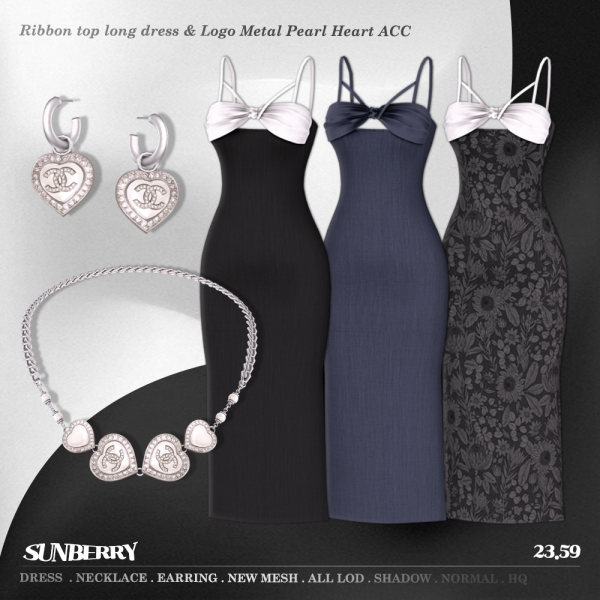 Alpha [SUNBERRY]Ribbon top long dress Pearl Heart by simsfinds - The Sims 4 Custom Content